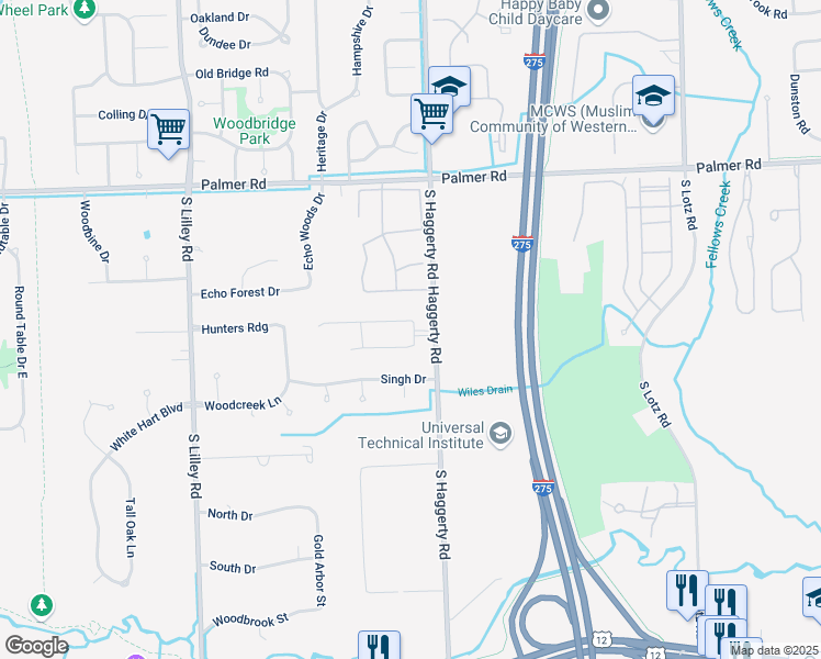 map of restaurants, bars, coffee shops, grocery stores, and more near 2372 Monument Lane in Canton