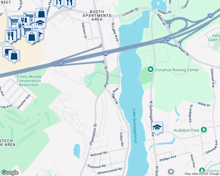 map of restaurants, bars, coffee shops, grocery stores, and more near 2 Teconnett Path in Worcester