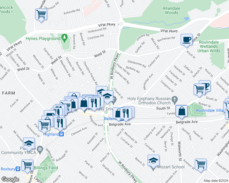 map of restaurants, bars, coffee shops, grocery stores, and more near 44 Church Street in Boston