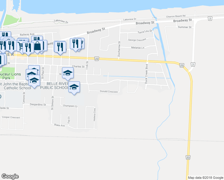 map of restaurants, bars, coffee shops, grocery stores, and more near 265 Donald Crescent in Lakeshore