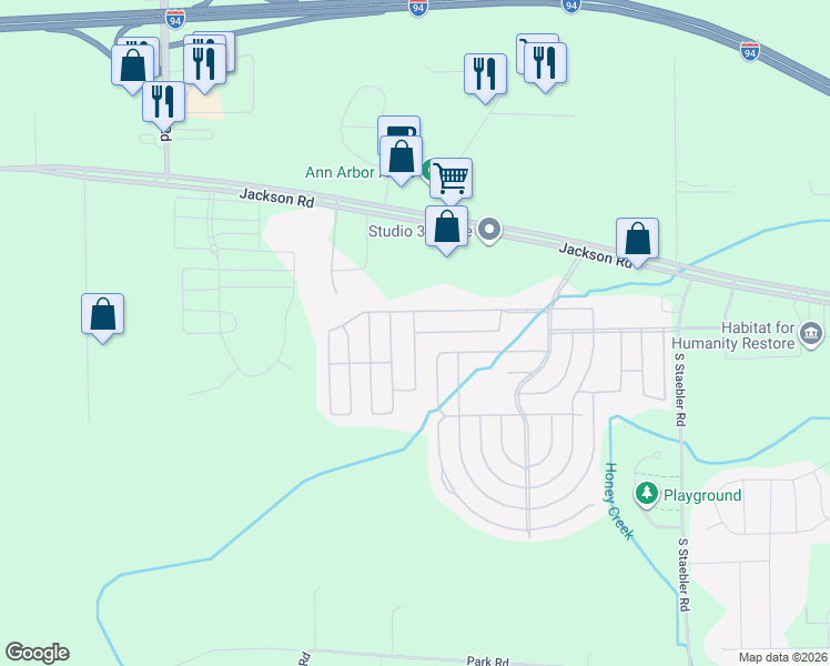 map of restaurants, bars, coffee shops, grocery stores, and more near 501 Hemlock Drive in Ann Arbor