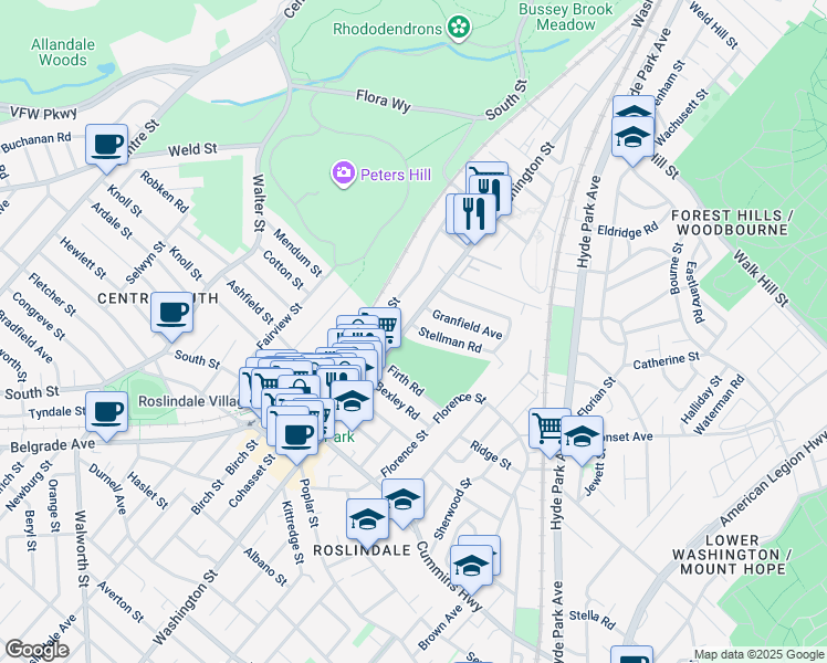 map of restaurants, bars, coffee shops, grocery stores, and more near 16 Stellman Road in Boston