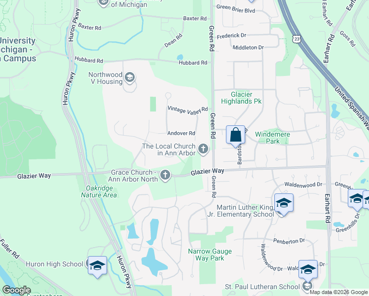 map of restaurants, bars, coffee shops, grocery stores, and more near 3419 East Dobson Place in Ann Arbor