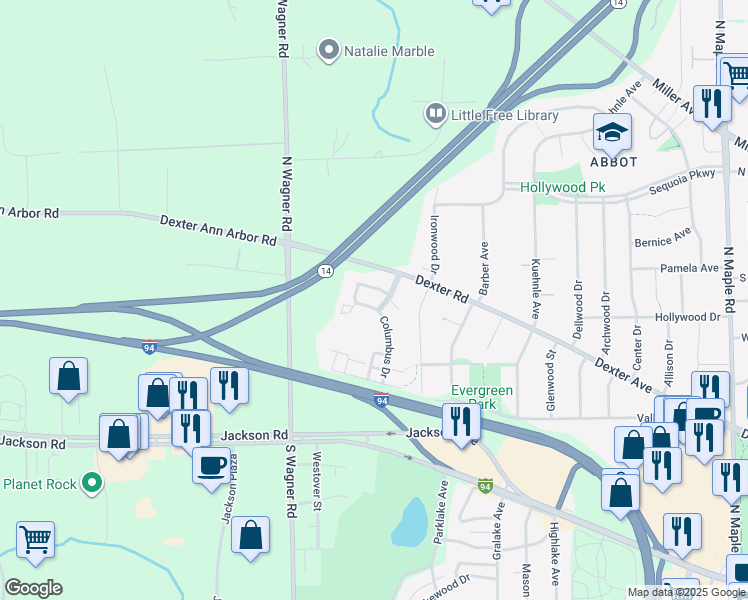 map of restaurants, bars, coffee shops, grocery stores, and more near 553 Landings Boulevard in Ann Arbor
