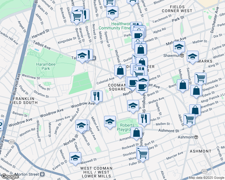 map of restaurants, bars, coffee shops, grocery stores, and more near 16 Darlington Street in Boston