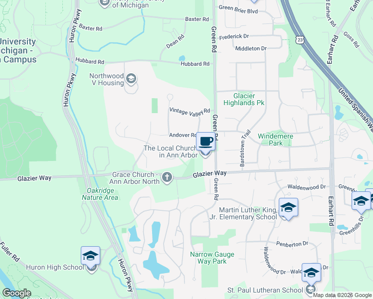 map of restaurants, bars, coffee shops, grocery stores, and more near 3419 East Dobson Place in Ann Arbor