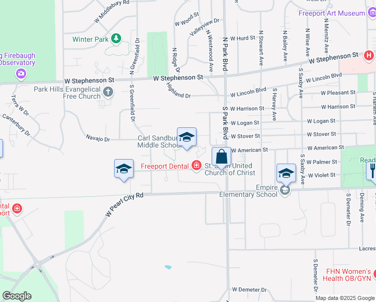 map of restaurants, bars, coffee shops, grocery stores, and more near 1717 West Eby Street in Freeport