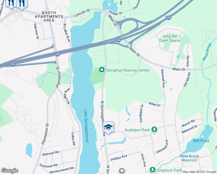 map of restaurants, bars, coffee shops, grocery stores, and more near 220 North Quinsigamond Avenue in Shrewsbury