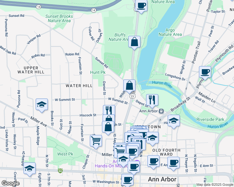 map of restaurants, bars, coffee shops, grocery stores, and more near 828 Edwards Street in Ann Arbor