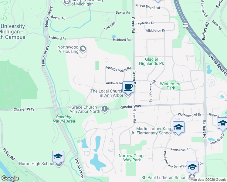 map of restaurants, bars, coffee shops, grocery stores, and more near 3419 East Dobson Place in Ann Arbor