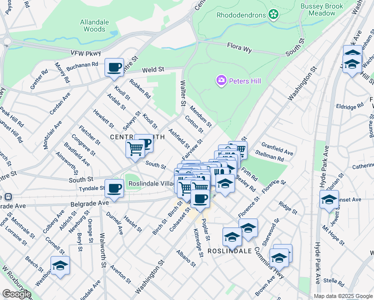 map of restaurants, bars, coffee shops, grocery stores, and more near 26 Fairview Street in Boston