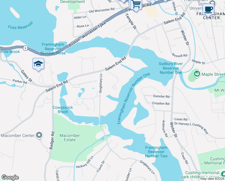 map of restaurants, bars, coffee shops, grocery stores, and more near 22 Cherry Oca Lane in Framingham