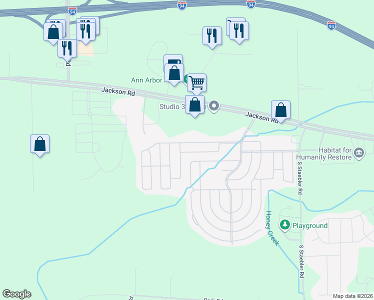 map of restaurants, bars, coffee shops, grocery stores, and more near 501-523 Hemlock Drive in Ann Arbor