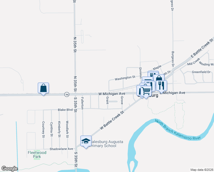 map of restaurants, bars, coffee shops, grocery stores, and more near 4 North Grant Street in Galesburg