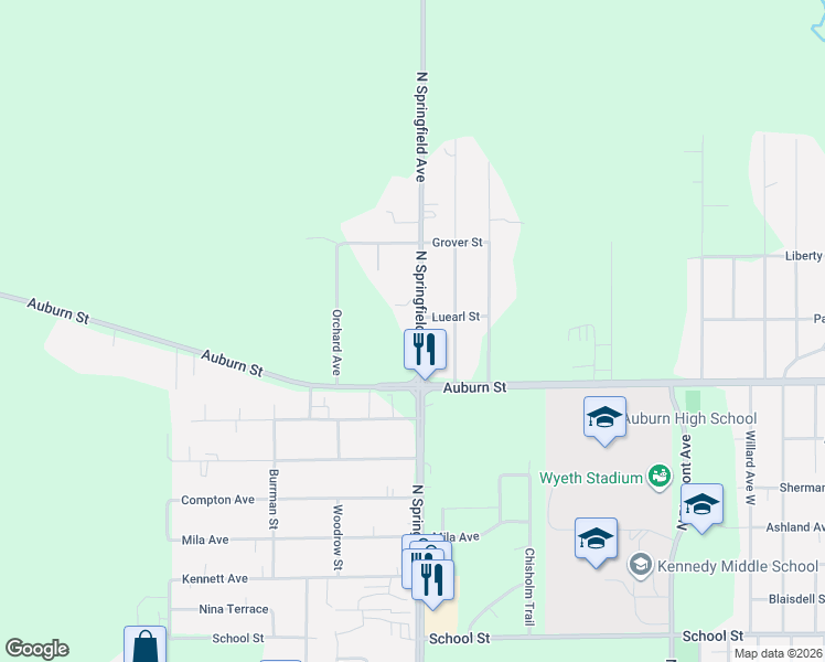 map of restaurants, bars, coffee shops, grocery stores, and more near 1215 North Springfield Avenue in Rockford