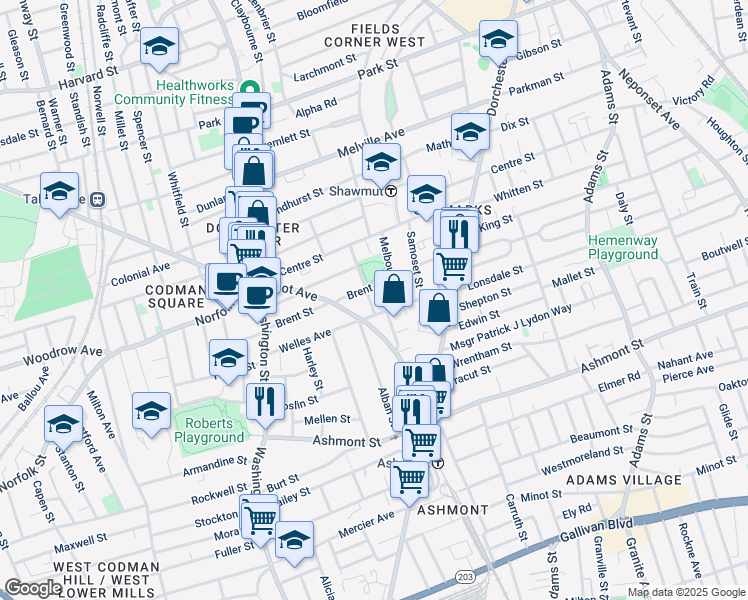 map of restaurants, bars, coffee shops, grocery stores, and more near 50 Wainwright Street in Boston