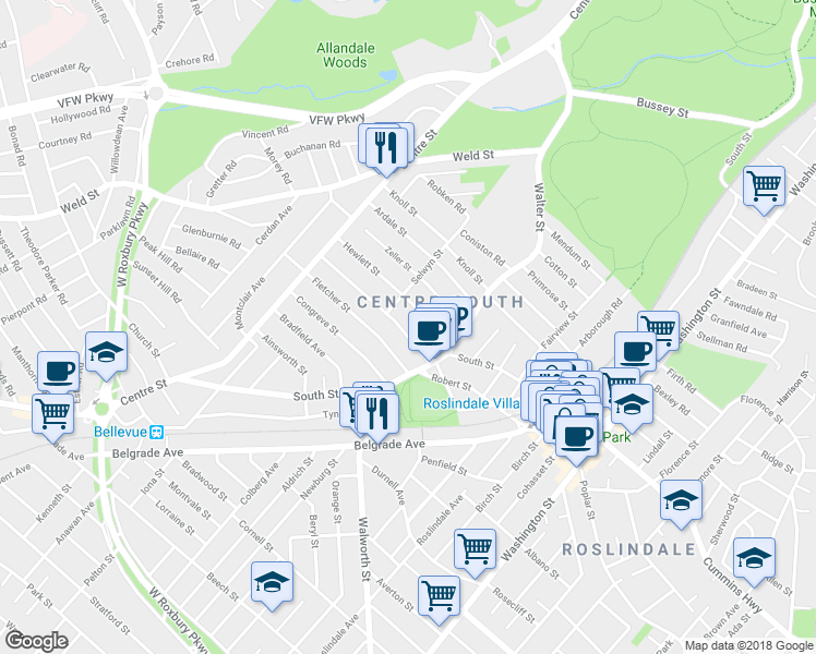 map of restaurants, bars, coffee shops, grocery stores, and more near 26 Farquhar Street in Boston