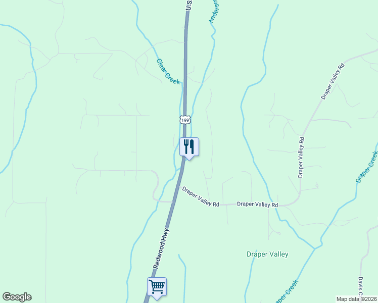 map of restaurants, bars, coffee shops, grocery stores, and more near 18049 Redwood Highway in Selma