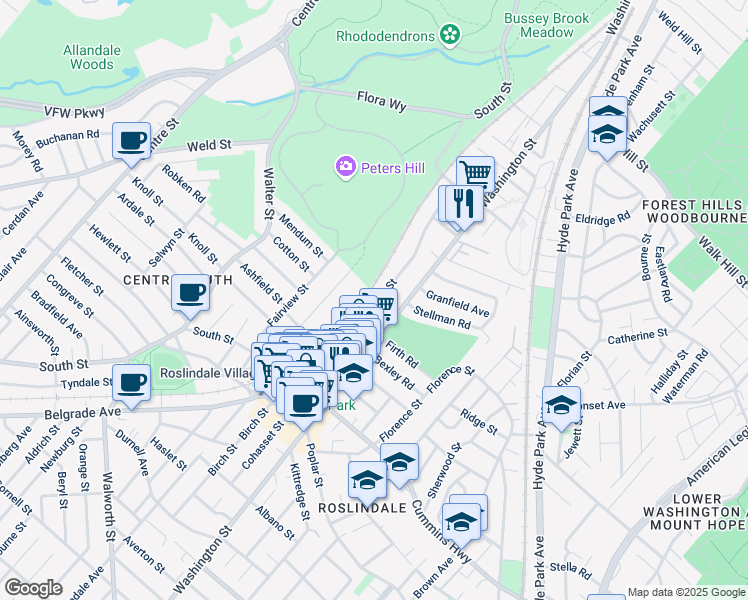 map of restaurants, bars, coffee shops, grocery stores, and more near 656 South Street in Boston