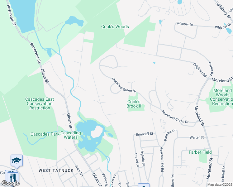 map of restaurants, bars, coffee shops, grocery stores, and more near 5 Pinewood Lane in Worcester