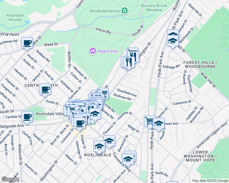 map of restaurants, bars, coffee shops, grocery stores, and more near 16 Stellman Road in Boston