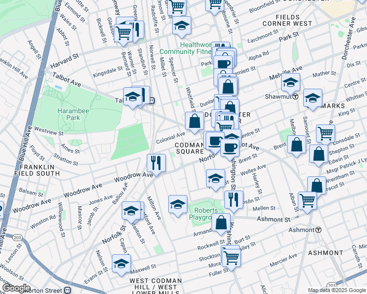 map of restaurants, bars, coffee shops, grocery stores, and more near 86 Southern Avenue in Boston