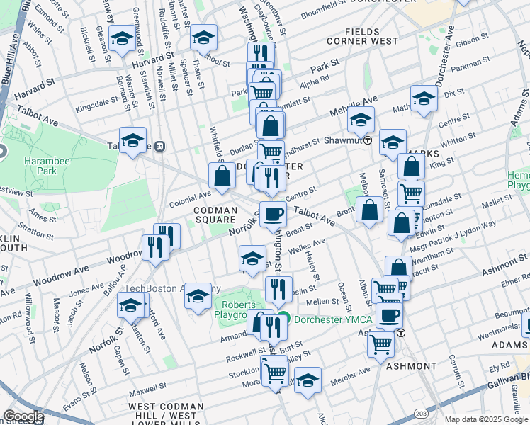map of restaurants, bars, coffee shops, grocery stores, and more near in Boston