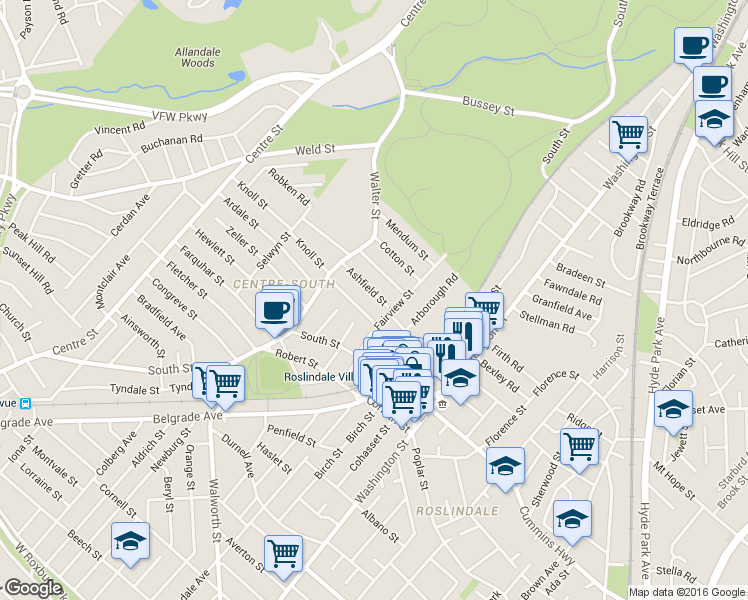 map of restaurants, bars, coffee shops, grocery stores, and more near 26 Fairview Street in Boston