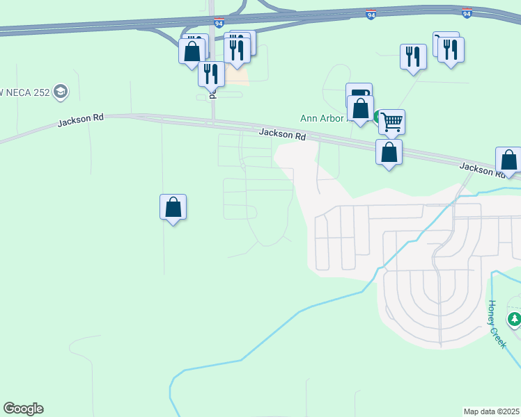 map of restaurants, bars, coffee shops, grocery stores, and more near 7485 Jackson Road in Ann Arbor