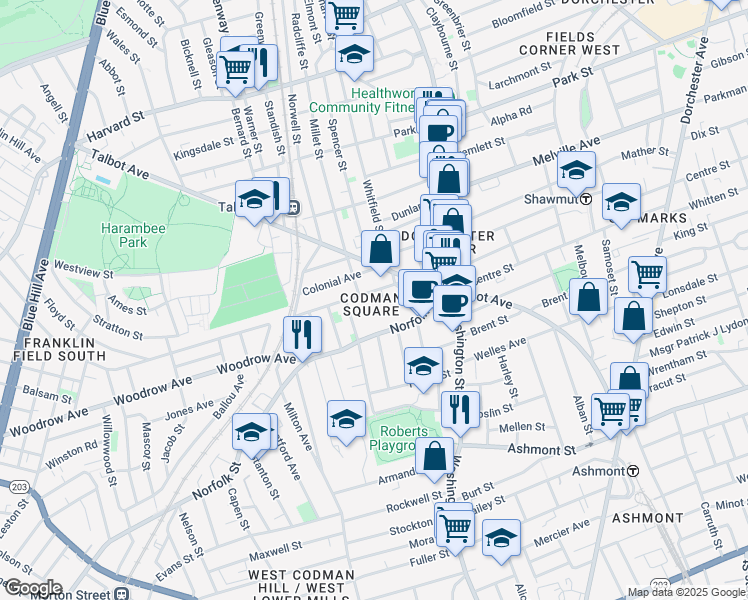 map of restaurants, bars, coffee shops, grocery stores, and more near 60 Southern Avenue in Boston
