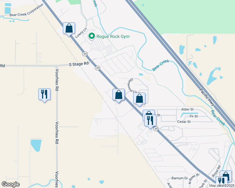 map of restaurants, bars, coffee shops, grocery stores, and more near 3340 South Pacific Highway in Medford