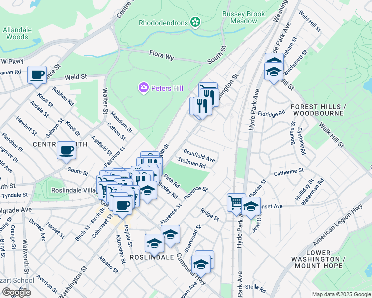 map of restaurants, bars, coffee shops, grocery stores, and more near 16 Stellman Road in Boston