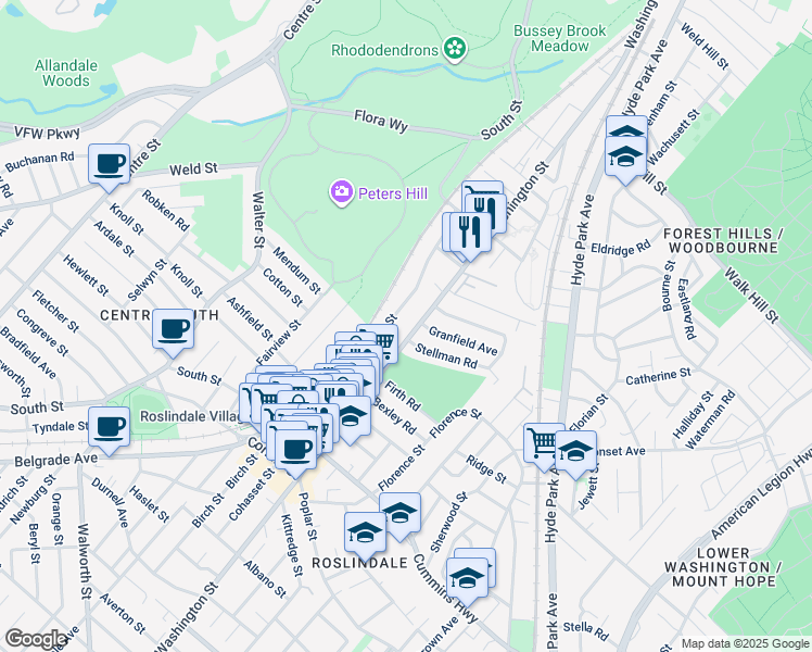 map of restaurants, bars, coffee shops, grocery stores, and more near 16 Stellman Road in Boston