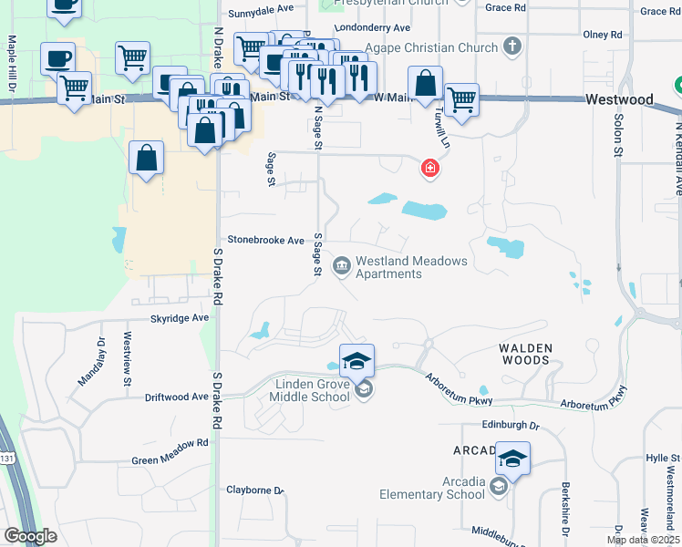 map of restaurants, bars, coffee shops, grocery stores, and more near in Kalamazoo Township