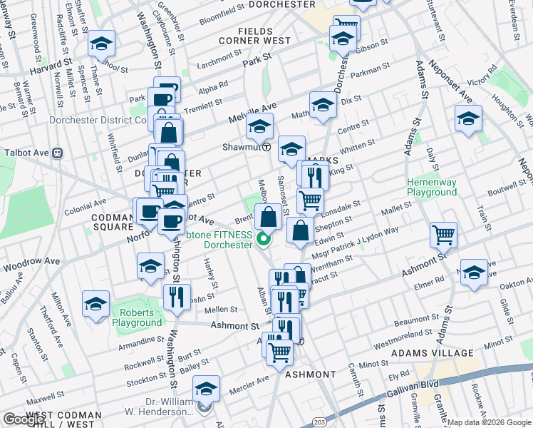 map of restaurants, bars, coffee shops, grocery stores, and more near 101 Brent Street in Boston