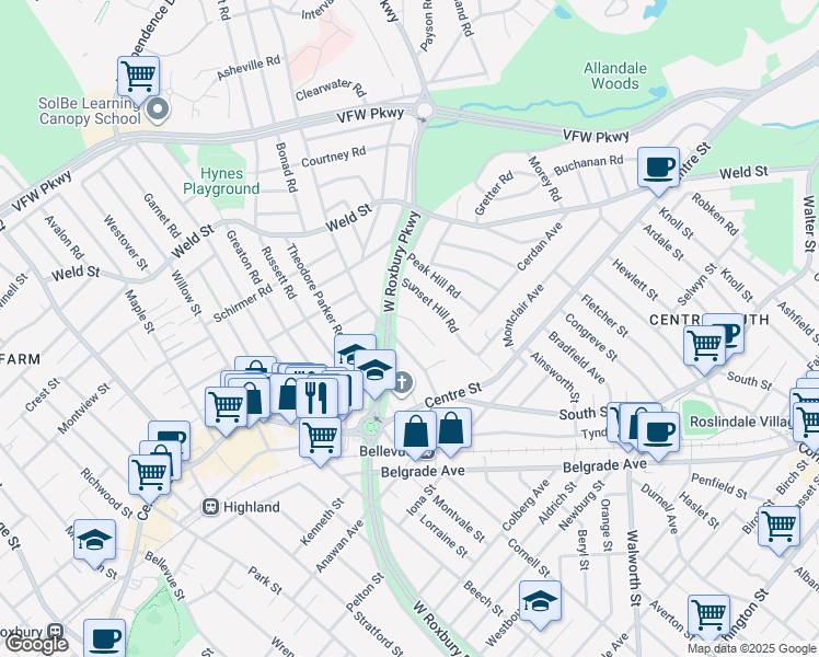 map of restaurants, bars, coffee shops, grocery stores, and more near 44 Church Street in Boston
