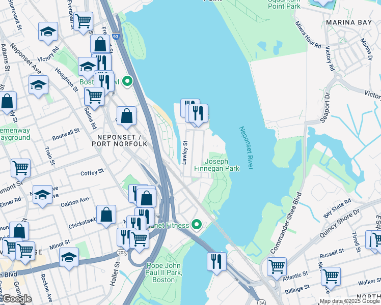 map of restaurants, bars, coffee shops, grocery stores, and more near 27 Lawley Street in Boston