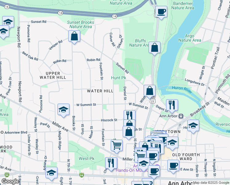 map of restaurants, bars, coffee shops, grocery stores, and more near 812 Spring Street in Ann Arbor