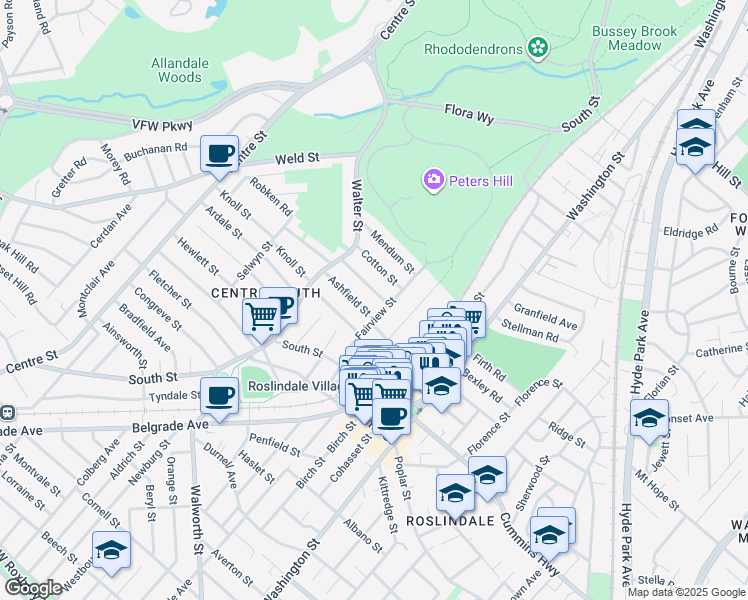 map of restaurants, bars, coffee shops, grocery stores, and more near 26 Fairview Street in Boston