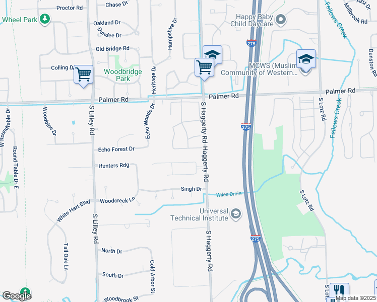 map of restaurants, bars, coffee shops, grocery stores, and more near 41751 Wild Turkey Lane in Canton