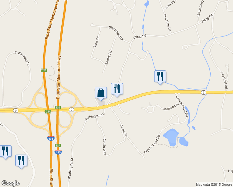 map of restaurants, bars, coffee shops, grocery stores, and more near 72 Flagg Road in Southborough