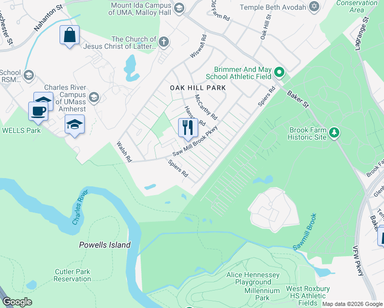 map of restaurants, bars, coffee shops, grocery stores, and more near in Newton