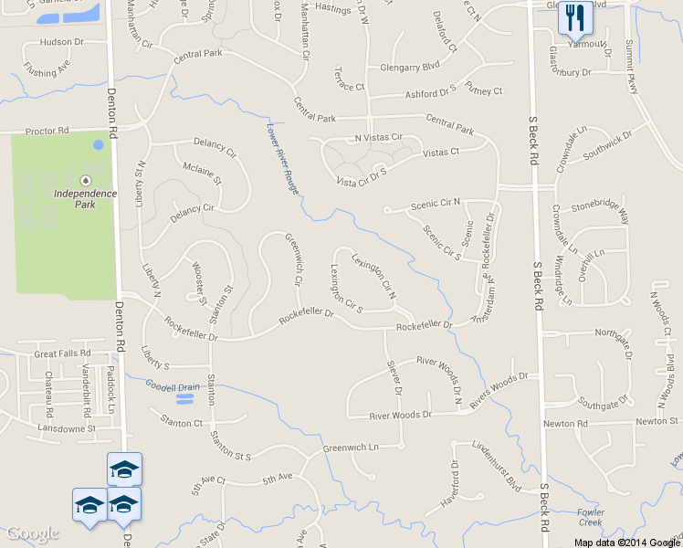 map of restaurants, bars, coffee shops, grocery stores, and more near 2390 Lexington Circle South in Canton