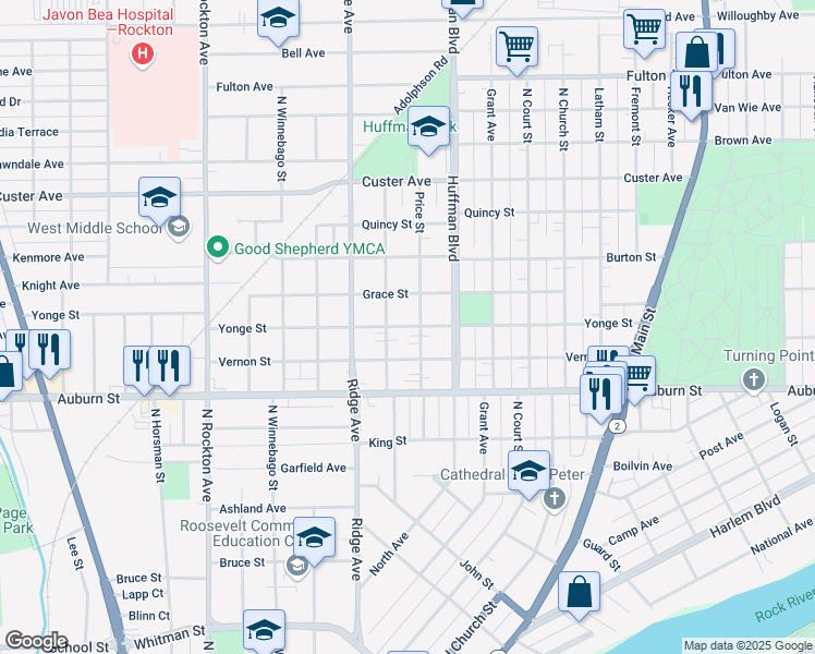 map of restaurants, bars, coffee shops, grocery stores, and more near 1910 Yonge Street in Rockford