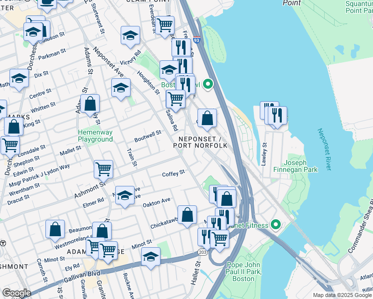 map of restaurants, bars, coffee shops, grocery stores, and more near in Boston