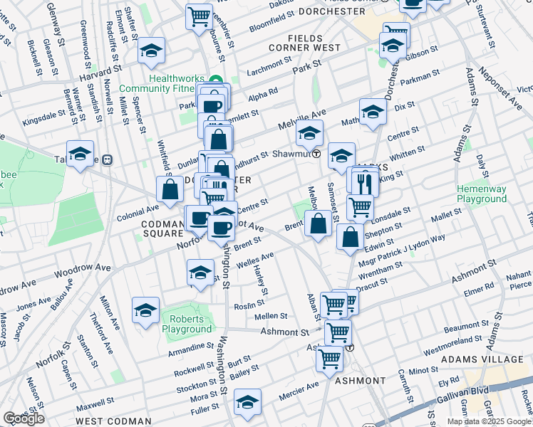 map of restaurants, bars, coffee shops, grocery stores, and more near 67 Centre Street in Boston