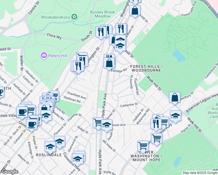 map of restaurants, bars, coffee shops, grocery stores, and more near 6 Southbourne Road in Boston
