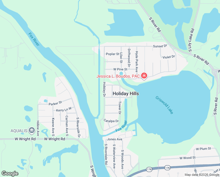 map of restaurants, bars, coffee shops, grocery stores, and more near 1507 Cedar Street West in Holiday Hills