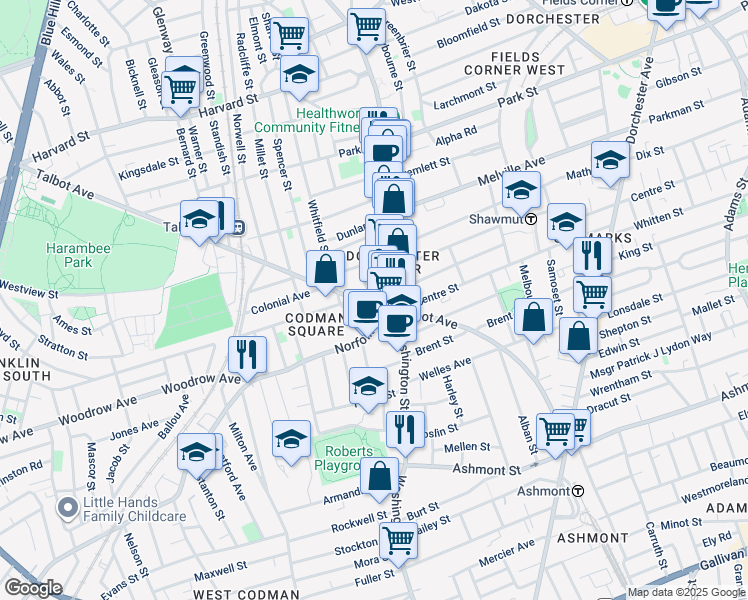 map of restaurants, bars, coffee shops, grocery stores, and more near 11 Hopestill Street in Boston