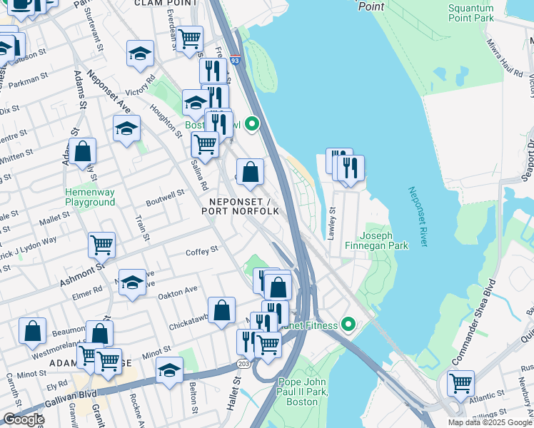 map of restaurants, bars, coffee shops, grocery stores, and more near 3 Norwood Street in Boston